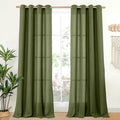 YoungsTex Dark Olive Green Linen Curtains for Living Room 84 Inch Length, Light Filtering Drapes with Bronze Grommet Natural Window Treatments for Dining Bedroom, 2 Panels, 52 X 84 Inch