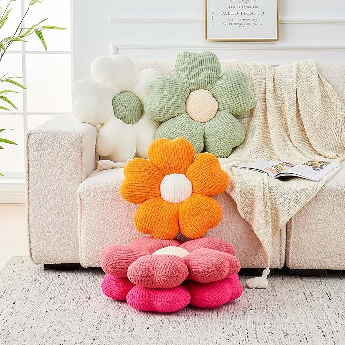Kcvvcr Flower Throw Pillow, Cute Flower Shaped Pillow Decorative Throw Pillow for Bed Couch, Soft Daisy Pillows Floor Seating Cushion Cushions (19.6 Inch Peach Pink)