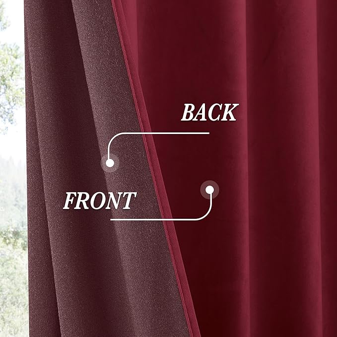 RYB HOME Burgundy Red Velvet Curtains for Christmas Decor, Soft Luxury Backdrops for Studio Theater, Rod Pocket & Back Tab Design for Bedroom Living Room, 52" W x L84 L, 2 Panels Set