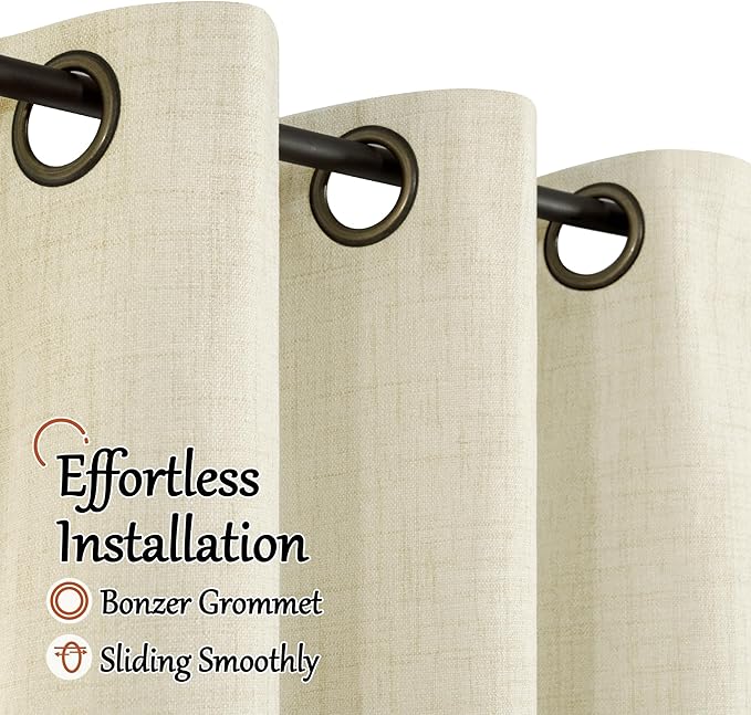 45 Inch Length Linen Blackout Curtains for Short Cafe Window, Thermal Insulated Light Blocking Soundproof Privacy Burlap Curtains 2 Panels, Each 38 Inch Wide Cream