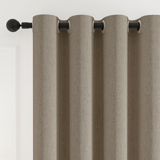 100% Blackout Curtains Thick Soft Curtain 2 Panels for Bedroom, Linen-Look Textured Full Light Blocking Room Darkening Thermal Insulated Drapes for Windows (W52xL45, Taupe)