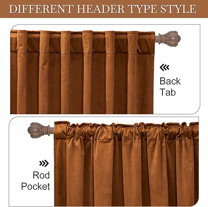 RYB HOME Plush Velvet Curtains, Heavy Duty Back Tab Decorative Window Drapes Privacy Room Darkening Covering for Living Room Playroom, Golden Oak, W52 x L108 inches, Set of 2 Panels