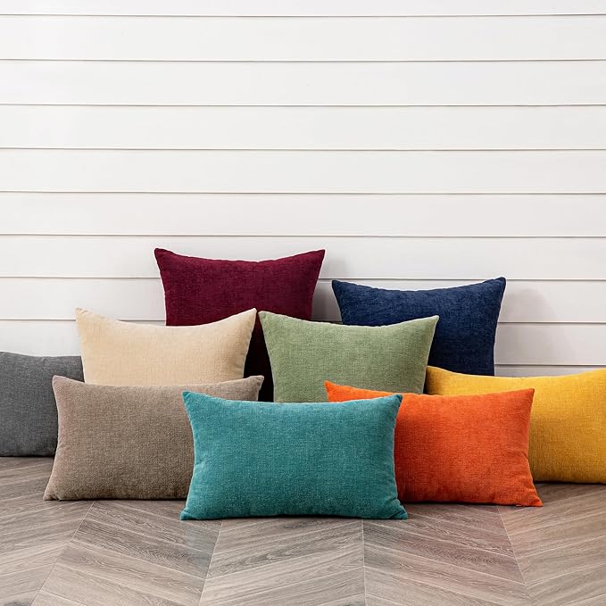 GAWAMAY Decorative Square Throw Pillow Covers Set of 2, Super Soft Chenille Farmhouse Fall Pillowcase for Living Room Bedroom Sofa Couch Home Decoration Cushion Cover Taupe Grey 55x55cm/22x22