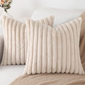 Pallene Faux Fur Plush Throw Pillow Covers 20x20 Set of 2, Luxury Soft Fluffy Striped Decorative Pillow Covers for Sofa, Couch, Living Room, Apricot