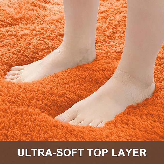 OLANLY 3x5 Machine Washable Small Bedside Rug, Soft Fluffy Shaggy Rugs for Living Room, Bedroom, Indoor Floor Carpet for Kids Girls and Boys, Preppy Dorms, Nursery, Home Decor Aesthetic, Orange
