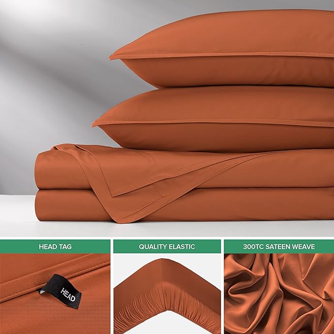 Pure Bamboo Queen Sheets, Genuine 100% Organic Viscose Derived from Bamboo Bed Sheet Set, Luxuriously Soft & Cooling, Double Stitching, 2 Year Quality Promise (Queen, Terracotta)