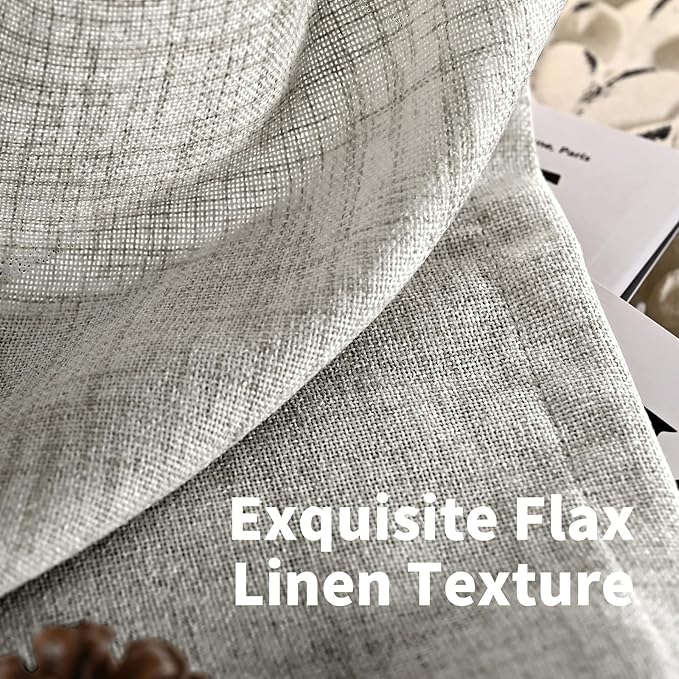 YoungsTex Dark Grey Linen Curtains 45 Inches Length for Kitchen Window, Textured Semi Sheer Drapes Light Filtering with Bronze Grommet for Bathroom Cafe Bedroom, 2 Panels, 42 X 45 Inch