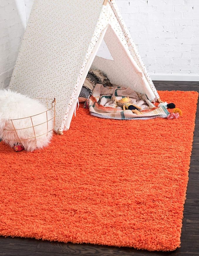 Unique Loom Solid Shag Collection Area Rug (10' x 13' Rectangle, Tiger Orange)