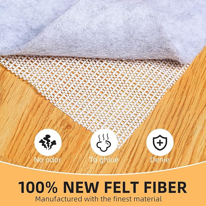 Non Slip Rug Pad, Natural Rubber Backing Rug Pads 1/4” Thick, Felt Rug Gripper Pad, Non Slip Under Carpet Mat, Under Rug Cushion for Hardwood Floors, Carpet Runners (2x10FT)