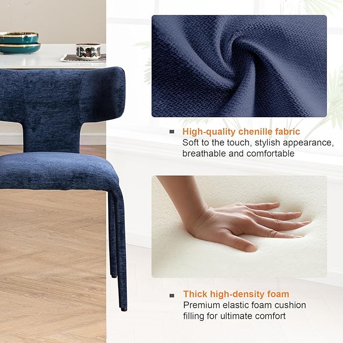 Kidol & Shellder Dining Chairs Set of 6,Modern Upholstered Fabric Dining Room Chairs with Curved Barrel Back,Armless Kitchen Chairs with Metal Legs and Padded Seat for Living Room and Bedroom Blue