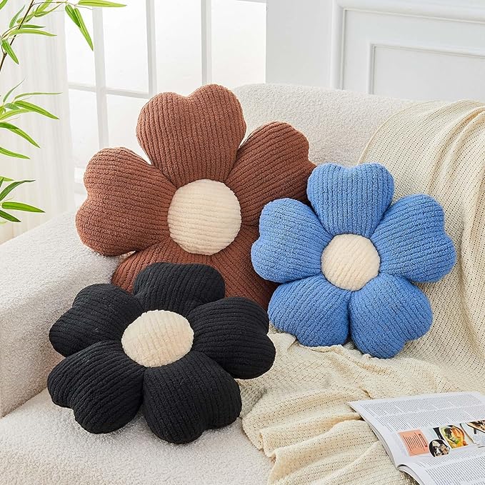 Kcvvcr Flower Throw Pillow, Cute Flower Shaped Pillow Decorative Throw Pillow for Bed Couch, Soft Daisy Pillows Floor Seating Cushion Cushions (14.9 Inch Blue)
