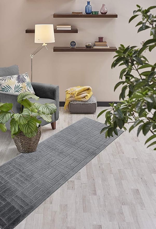 12 FT Long Non Slip Washable Runner Rug – 26" x 12' Custom Size Carpet Runner with Rubber Backing, Hallway Kitchen Bedroom Bathroom Laundry Room Floor Mat, Anthracite Grey
