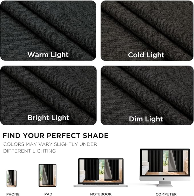 Joydeco Blackout Curtains for Bedroom - 100% Light Blocking 2 Panels Set Black Drapes 66" W x 84" L, Thermal Insulated Room Darkening Curtains, Linen Textured for Living Room, Rod Pocket & Back Tabs