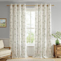 FMFUNCTEX Linen Curtains Floral Patterned Curtain for Bedroom Living Room, Sage Green Curtains 84 Inches Long Farmhouse, Light Filtering Beige Window Curtain Grommet Top 2 Panels Set