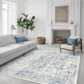 vivorug 9x12 Area Rugs for Living Room, Non Slip Machine Washable Vintage Rug, Ultra-Thin Lightweight Large Area Rug for Bedroom, Dining Room, Low Pile Blue
