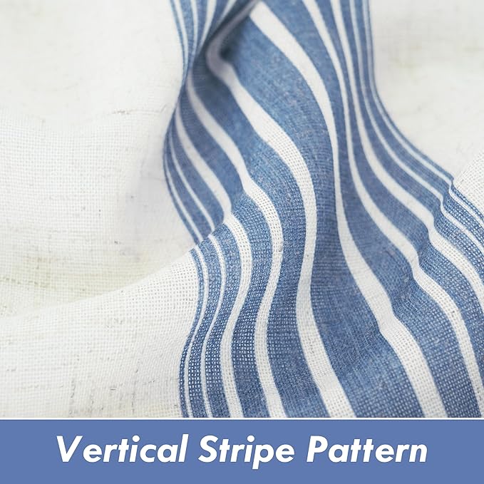 DriftAway Farmhouse Vertical Striped Linen Blend Textured Light Filtering Semi Sheer Curtains for Living Room Bedroom 72 Inches Long Drapes 2 Panels Broad Striped Jean Navy