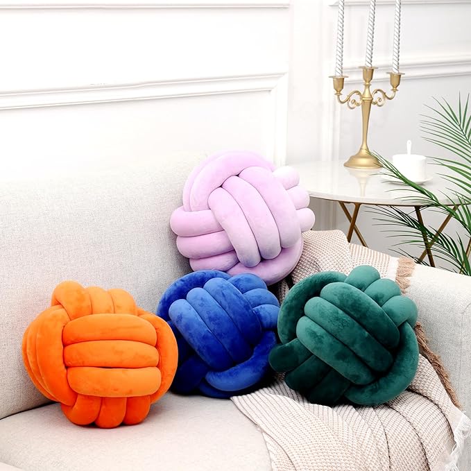 Petrella Knot Pillow Throw Pillows Ball Round Cute Throw Pillows Home Decor Cushion Decorative Aesthetic Spandex,Jewel Blue 8inch