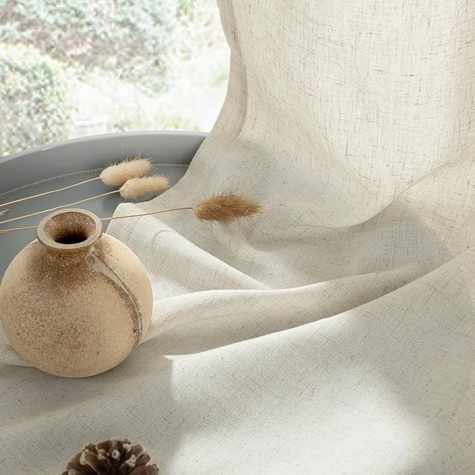 YoungsTex 40 Inches Long Linen Kitchen Window Curtains, Short Drapes Light Filtering with Grommet Beige Natural Privacy for Bathroom Windows, 42 X 40 Inch, 2 Panels