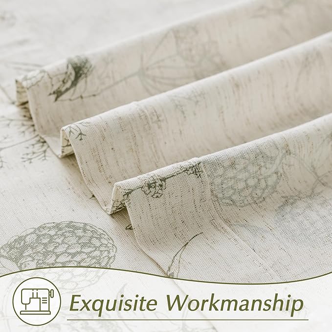 FMFUNCTEX Linen Curtains Floral Patterned Curtain for Bedroom Living Room, Sage Green Curtains 63 Inch Length Farmhouse, Light Filtering Beige Window Curtain Grommet Top 2 Panels Set