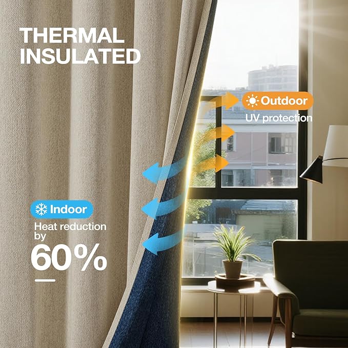 Blackout Curtains Thick Soft Curtain 2 Panels Set for Small Bedrooms/Children's Rooms, Linen-Look Textured Full Light Blocking Room Darkening Thermal Insulated Drapes (W52xL54, Natural)