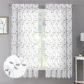 Tollpiz Grey Leaf Sheer Curtains Leaves Embroidered Living Room Curtain Rod Pocket Voile Window Treatments for Bedroom, 54 x 63 inches Long, Set of 2 Panels