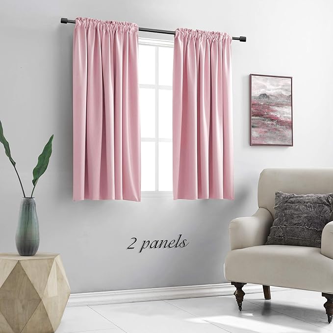 DONREN 48 Inch Pink Curtains Blackout Drapes for Loft - Room Darkening Thermal Insulated Solid Rod Pocket Panels for Girls Room (2 Panels,52 by 48-Inch)