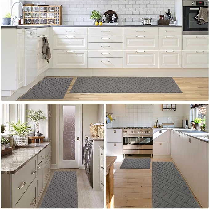 hicorfe Indoor Doormat,Front Back Door Mat Rubber Backing Non Slip Door Mats 20"x59" Absorbent Resist Dirt Entrance Doormat Inside Floor Mats Entryway Washable Low-Profile for Patio,Garden（Grey）