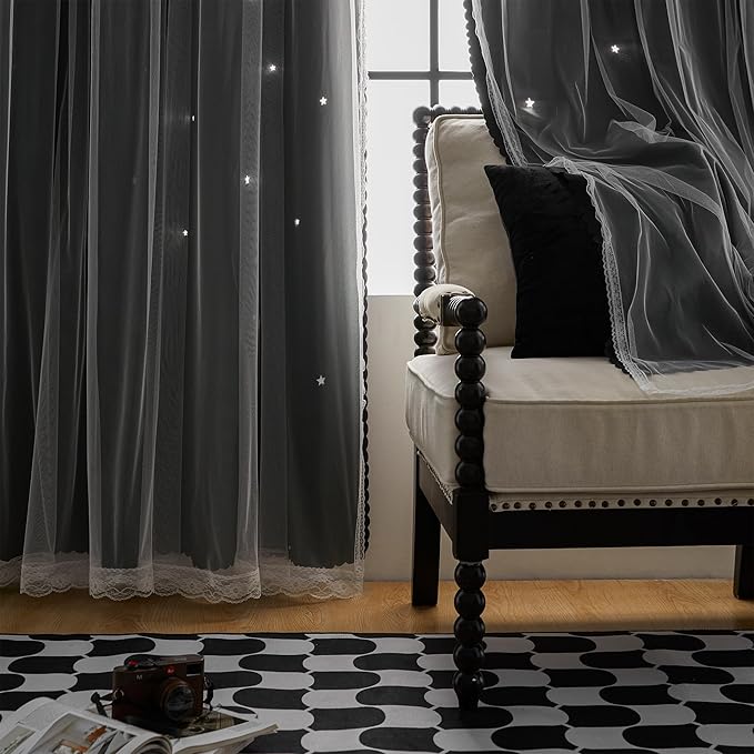 XiDi Blackout Curtains for Bedroom, Bedroom Drapes for Kids, Unicorn Curtains for Girls Room, Black Out Curtains for Living Room 96 inchs Long 52 inches Wide 1 Panel Black