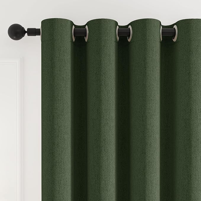 100% Blackout Curtains 108 inch Length 2 Panels for Living Room, Linen-Look Textured Room Darkening Thermal Insulated Noise Reduction Farmhouse Drapes for Bedroom (W52xL108, Olive)