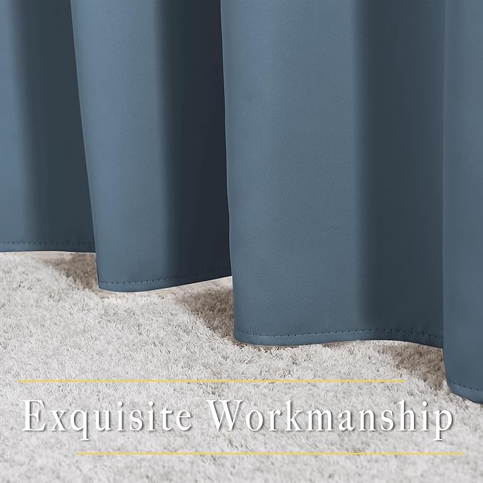 NICETOWN Smoky Blue Short Curtains 36 inches Long, Grommet Kitchen Window Curtains Thermal Short Drapes Room Darkening for Cafe, 2 Panels, W52 x L36