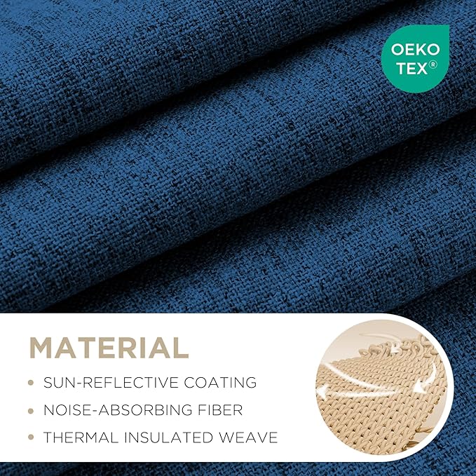 Joydeco Blackout Curtains for Bedroom - 96 Inch Long 100% Light Blocking 2 Panels Navy Blue Drapes, Thermal Insulated Room Darkening Curtains, Linen Textured for Living Room, Rod Pocket & Back Tabs