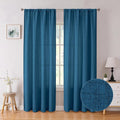 Tollpiz Linen Curtain Bedroom Rod Pocket Semi Sheer Curtains Burlap Light Filtering Thick Linen Drape for Living Room, 38 x 84 inches Long, Classic Blue, Set of 2 Panels