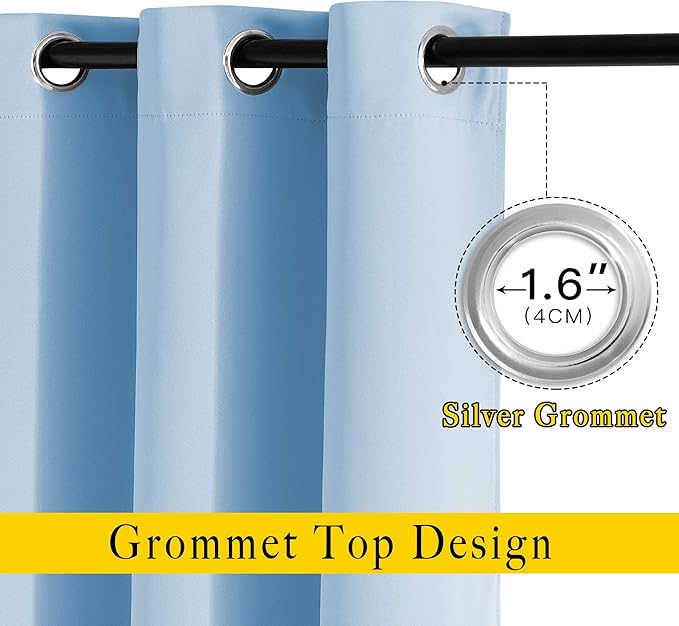 NICETOWN Blue Blackout Living Room Curtains 110 inches Long, Grommet Thermal Window Treatments Room Divider Blinds Sound Reducing for Living Room, W66 x L110, 2 Pieces