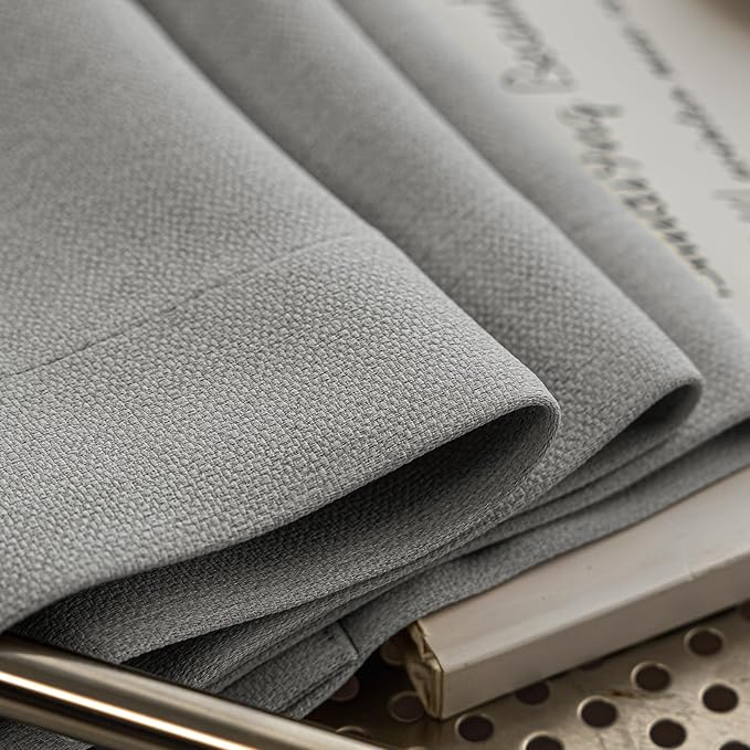 100% Blackout Curtains 108 inch Length 2 Panels for Living Room, Linen-Look Textured Room Darkening Thermal Insulated Noise Reduction Farmhouse Drapes for Bedroom (W52xL108, Grey)