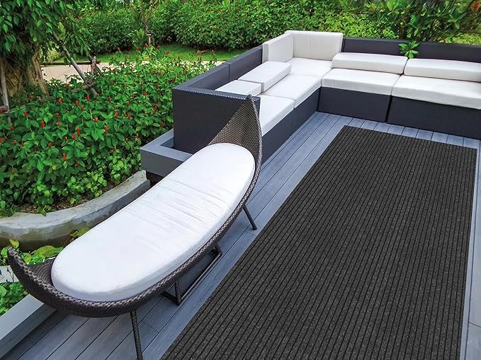 Ottomanson 2'7" x 12' Hallway Runner with Scraper Pile - Extra Durable Non-Slip Rug Mat for Indoor & Outdoor Use - Ideal for Kitchen, Entryway & Garage - High-Traffic Carpet, Black