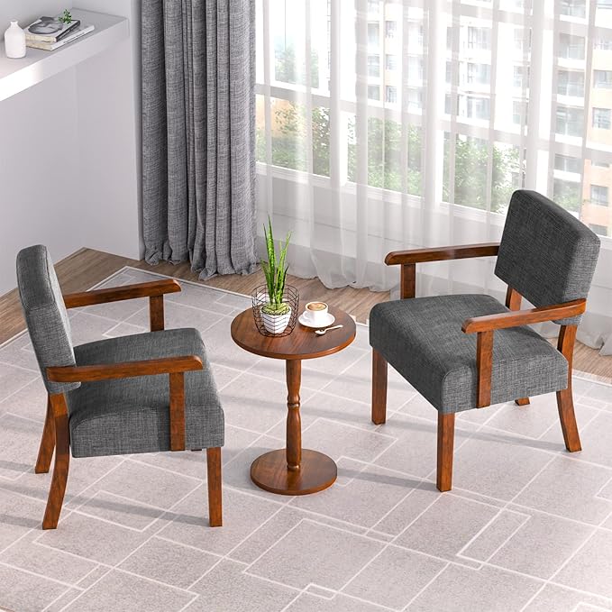 Accent Chair Set of 2 with Table, Living Room Chairs with Soft Seat and Armrests for Living Room Bedroom Reading Room Waiting Room, Grey (AC01)