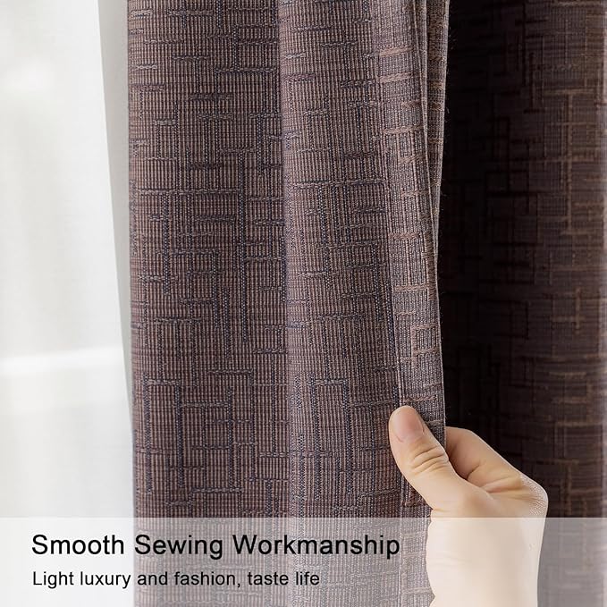 Jacquard Linen Curtains 108 inch Length 2 Panels Thick Faux Linen Blended Window Drapes Burlap Textured Curtains with Grommet for Living Room Bedroom Farmhouse (52x108 Fashion Purple) Natural
