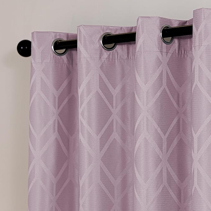 Amazon Basics Jacquard 2-Piece 100% Blackout Curtains, Living Room and Bedroom Drapes, Thermal Insulated Window Treatment, 52"x95", Pink