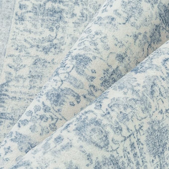 Blue Area Rug 3x4 Office Entryway Rug Machine Washable Kitchen Vintage Distressed Non Slip Carpet Indoor Retro Floral Accent Throw Door Mat for Bathroom Bedroom Dining Living Room