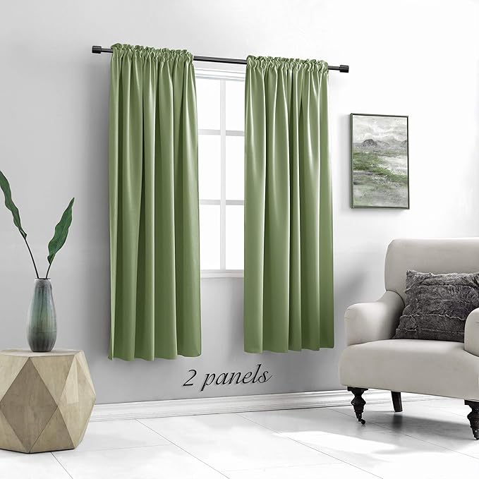 DONREN 72 Inch Sage Green Blackout Curtains for Craft Room - Thermal Insulated Room Darkening Rod Pocket Curtains (Set of 2 Panels,52 Inch Width)