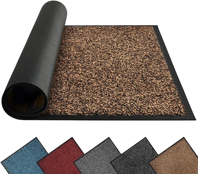 Mibao Front Door Mat, Dirt Trapper Welcome Mat for Outdoor Indoor, Non-Slip Waterproof Doormat, Durable Machine Washable Low Profile Entry Rug for Back Door Outside Patio Porch, 48" x 24", Brown