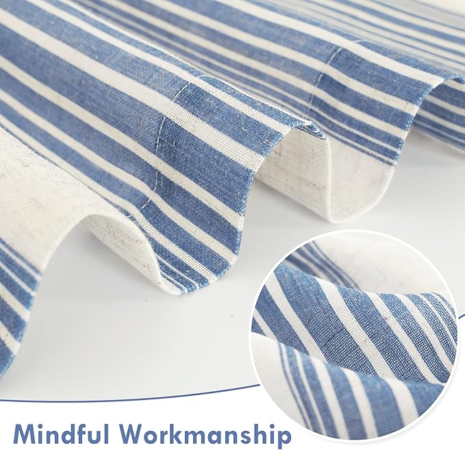 DriftAway Farmhouse Vertical Striped Linen Blend Textured Light Filtering Semi Sheer Curtains for Living Room Bedroom 54 Inches Long Drapes 2 Panels Broad Striped Jean Navy