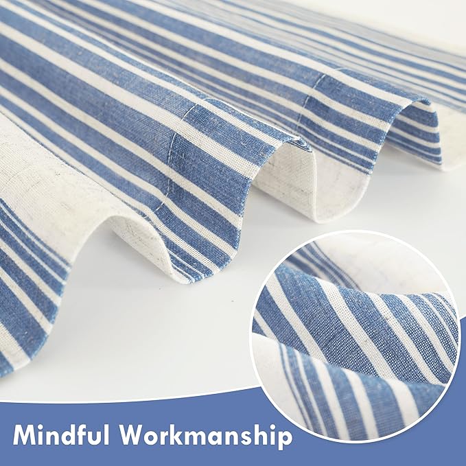 DriftAway Farmhouse Vertical Striped Linen Blend Textured Light Filtering Semi Sheer Curtains for Living Room Bedroom 96 Inches Long Drapes 2 Panels Broad Striped Jean Navy