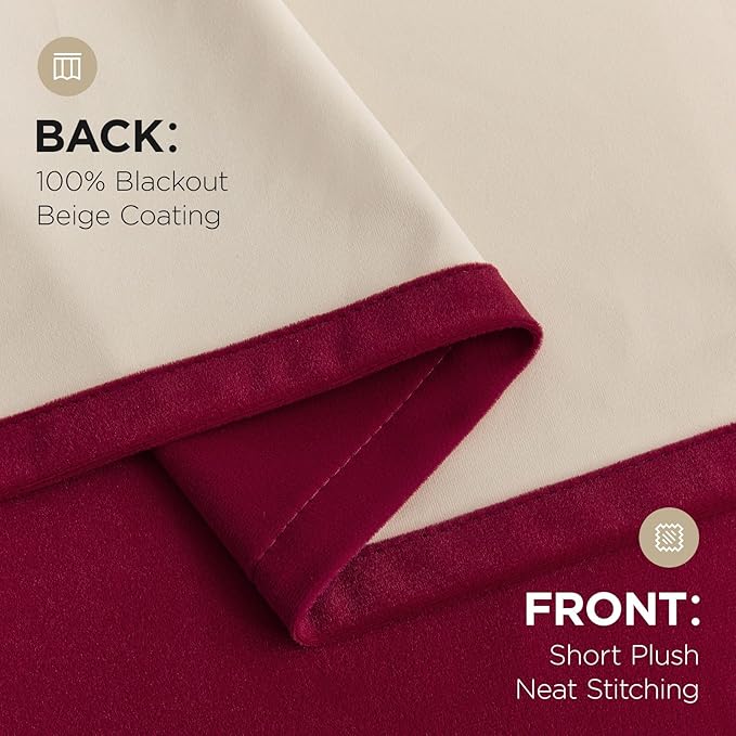 Joydeco Red 100% Blackout Curtains 120 Inch 2 Panels, Luxury Thermal Red Velvet Curtains for Bedroom Living Room, Soundproof Blackout Window Drapes, Rod Pocket & Back Tab (52W x 120L)