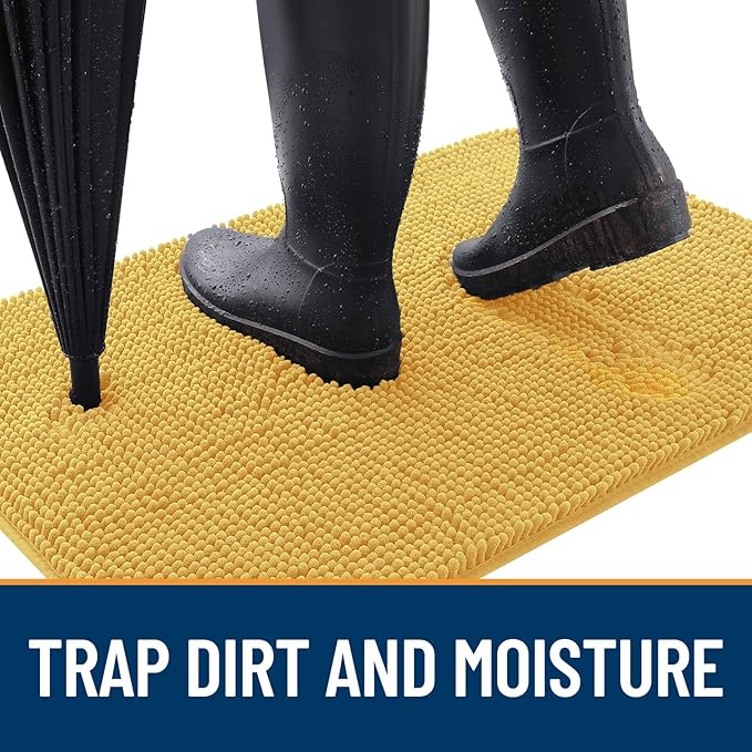 OLANLY Dog Door Mat for Muddy Paws 59x20, Absorbs Moisture and Dirt, Absorbent Non-Slip Washable Doormat, Quick Dry Chenille Mud Mat for Dogs, Entry Indoor Entryway Carpet for Inside Floor, Yellow