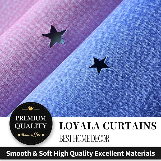 Star Blackout Curtains for Bedroom - Rainbow, 96 Inches Long, 2 Panels - Blue, Purple & Pink