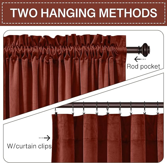 StangH Rust Velvet Curtains for Bedroom, Luxury Room Darkening Window Drapes Thermal Insulation Noise Reduction Door Panels for Dining Room/Nersury, W52 x L84, 2 Panels