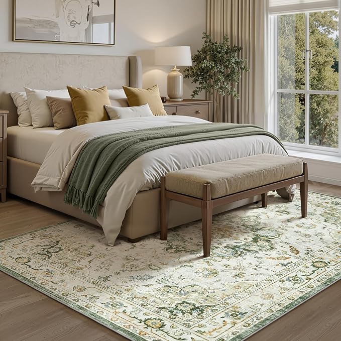 PADOOR 9X12 Area Rug,Rugs for Living Room,Soft Green Rugs for Bedroom,Machine Washable Rugs Non Slip Carpet,Rug for Dining Room Living Room Bedside Office