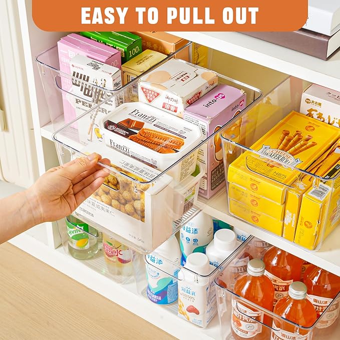 12 Pack Large Clear Plastic Storage Bins,Plastic Containers with Handle for Pantry Organizer and Storage,Perfect for Kitchen,Fridge,Cabinet, Closet,Bathroom Under Sink Storage
