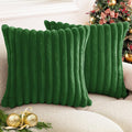 Christmas Dark Green Faux Fur Plush Throw Pillow Covers 24x24 Set of 2 Fuzzy Striped Soft Cozy Pillowcase Luxury Decorative Pillows Square Fluffy Cushion Covers for Couch Sofa Bed